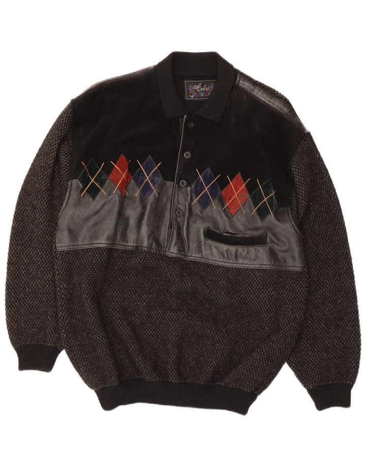 Męski sweter Cobra z golfem IT 52, duży, czarny, argyle/diamentowa wełna