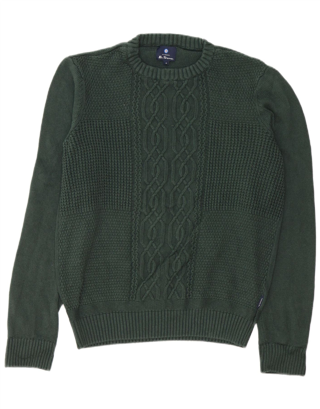 Męski sweter z wycięciem pod szyją Ben Sherman, średnia zielona bawełna