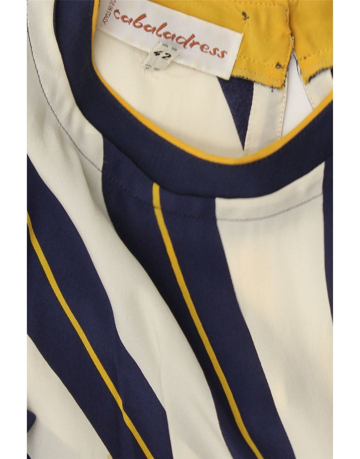 Damska sukienka o linii A z długim rękawem VINTAGE IT 42 Średni granat w paski