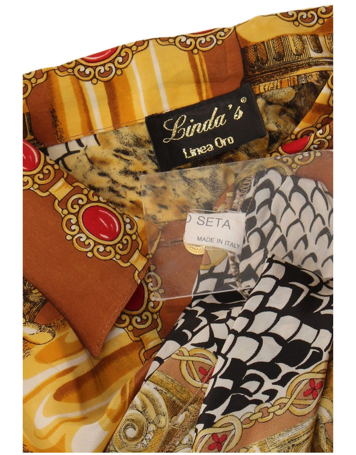 Damska bluzka koszulowa Linda's z abstrakcyjnym wzorem UK 18 XL, brązowy jedwab