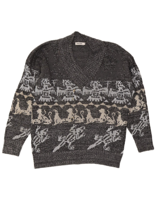 Męski sweter z dekoltem w kształcie litery V, Marco Pecci, UK 40, średni szary Fair Isle