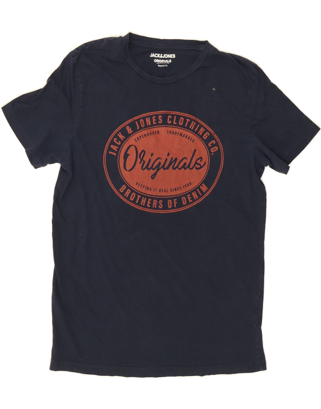 JACK & JONES Mens Regular Fit Graphic T-Shirt Top Small Navy Blue Vintage Jack & Jones and Second-Hand Jack & Jones from Messina Hembry 