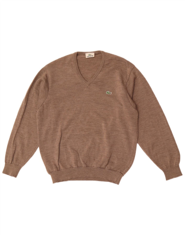 Lacoste Męski sweter z dekoltem w kształcie litery V, rozmiar 3, mały, brązowy, nowa wełna