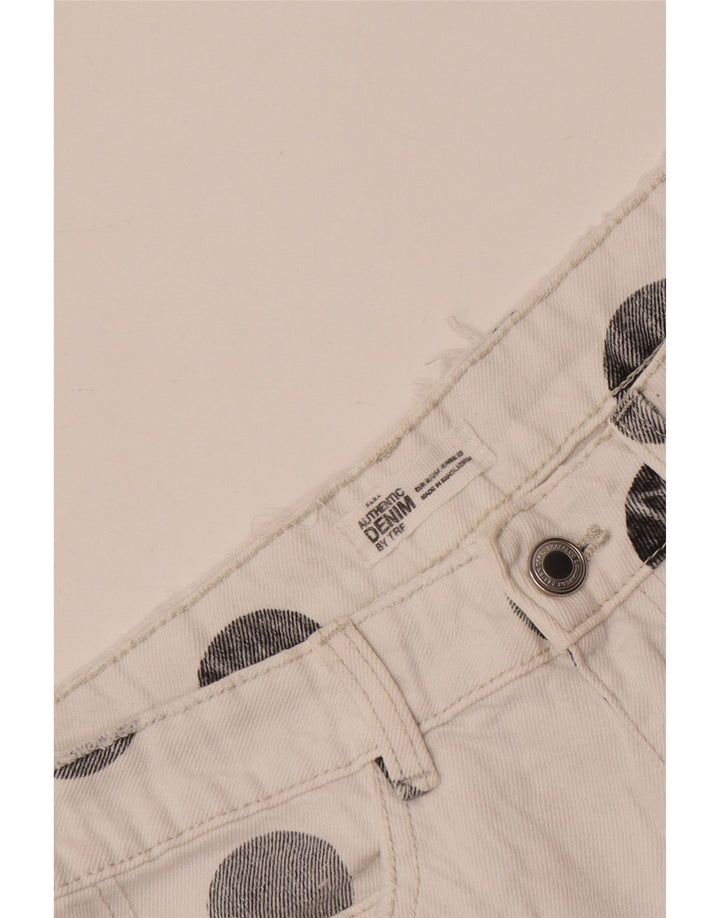 Zara Damska Trafaluc Mini Spódnica Denim Średnia W28 Biała Polka Dot