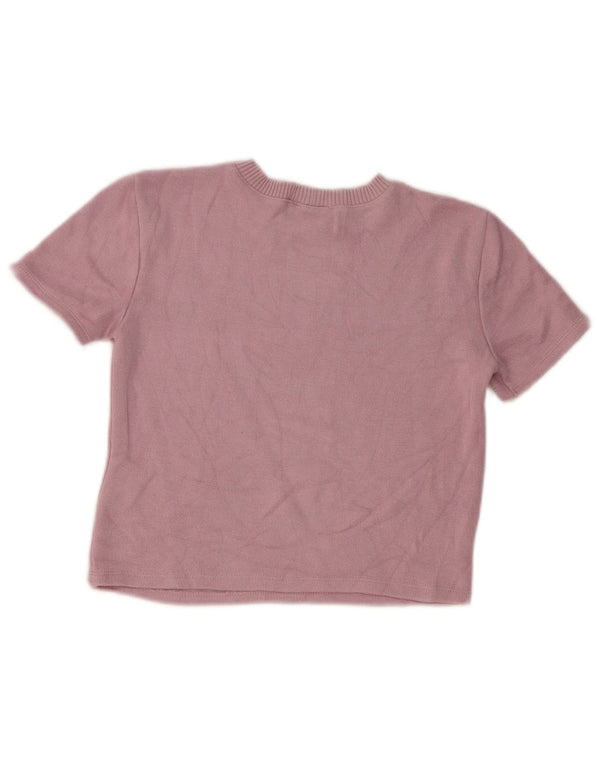 Zara Womens Crop Short Sleeve Crew Neck Jumper Sweater UK 10 Small Pink