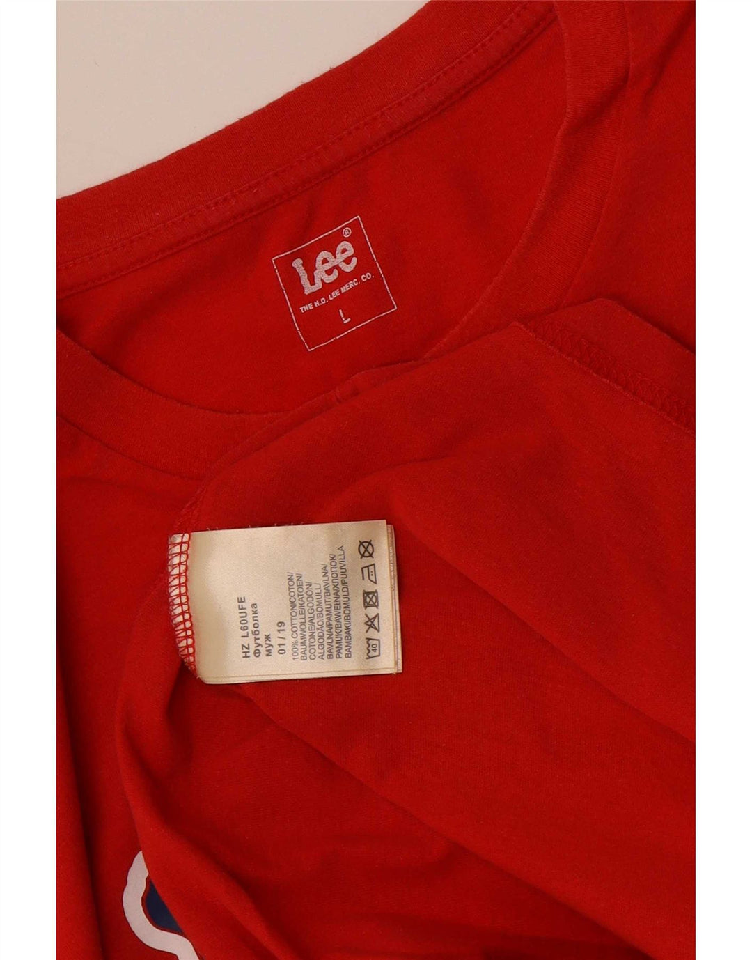 Męski T-shirt Lee z grafiką, duży, czerwony, bawełniany
