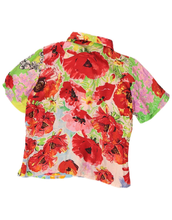 Bluzka damska z krótkim rękawem w stylu vintage, UK 10, mała, wielobarwna, w kwiaty