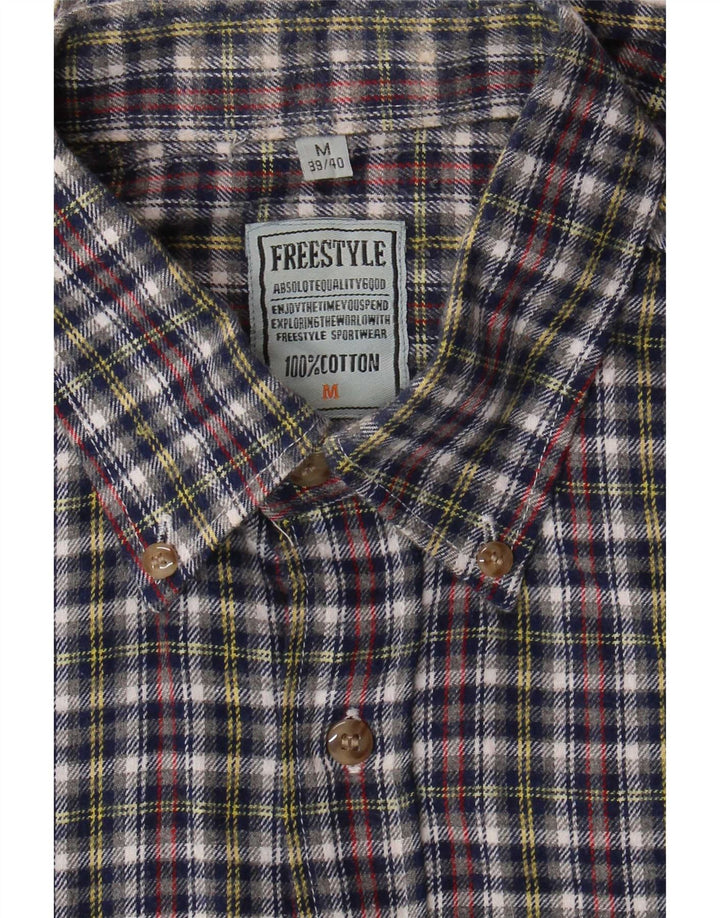 Męska koszula flanelowa w stylu vintage, rozmiar 39/40, bawełniana w średnią niebieską kratkę