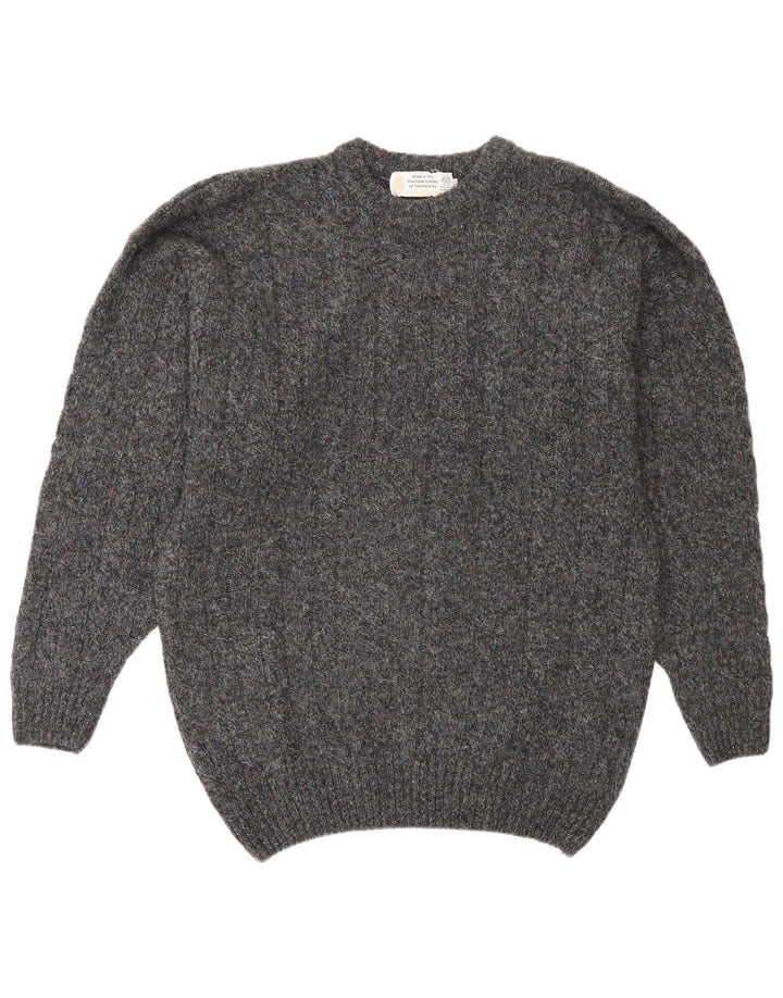 Męski sweter z okrągłym dekoltem w stylu vintage IT 48 Średniej szarej wełny