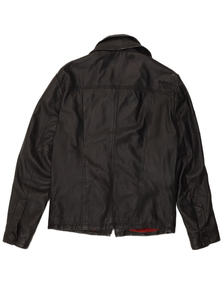 Męska skórzana kurtka wojskowa Superdry UK 38, średnia czarna skóra