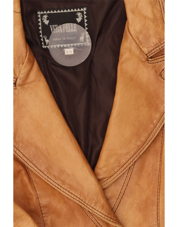 VINTAGE Damska skórzana marynarka zapinana na 2 guziki IT 44 Średnia beżowa skóra