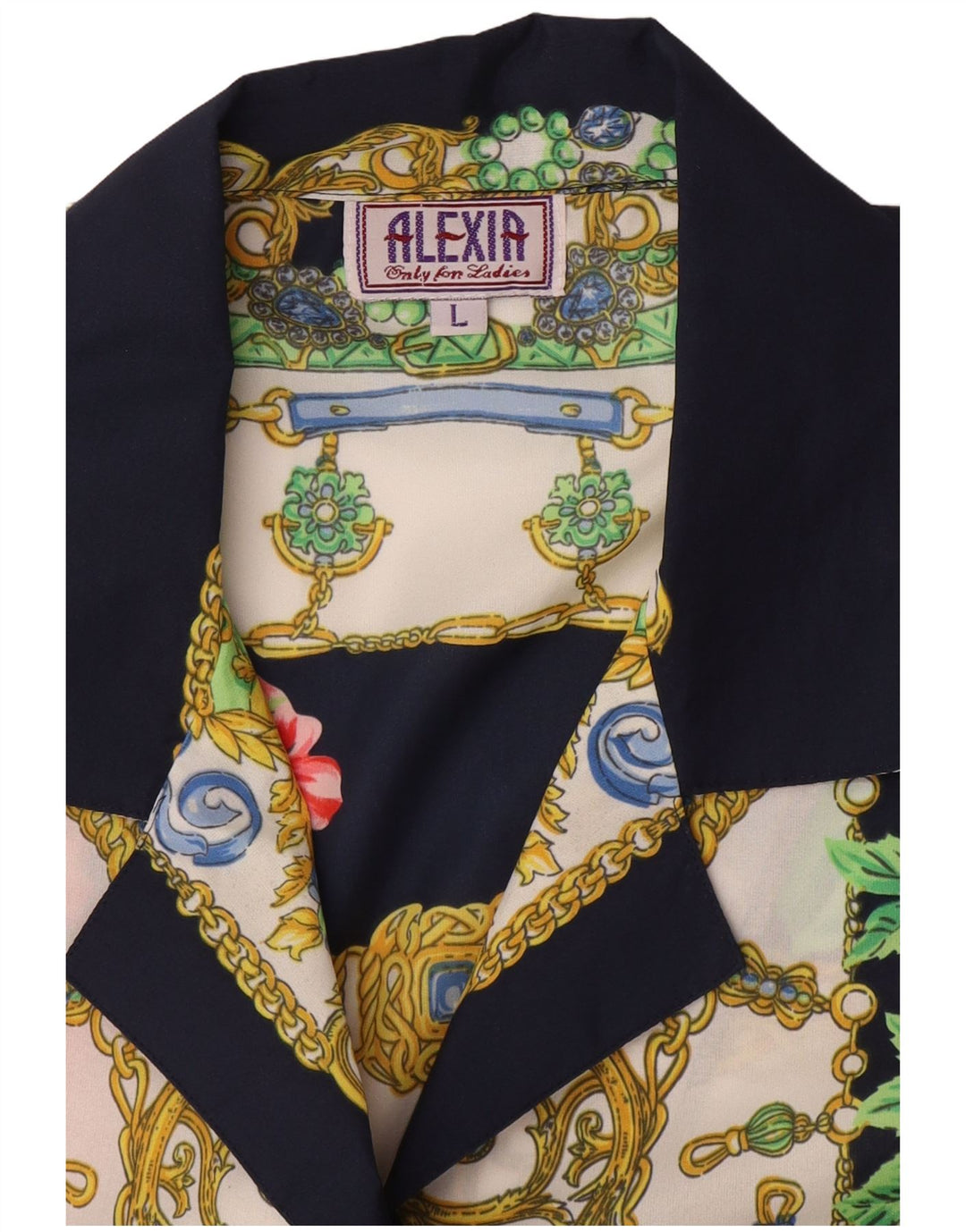 Damska bluzka koszulowa z krótkim rękawem Alexia UK 16, duża granatowa w kwiaty