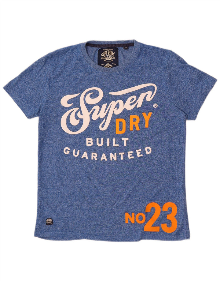 Męski T-shirt z grafiką Superdry, bawełniany, średni niebieski w cętki