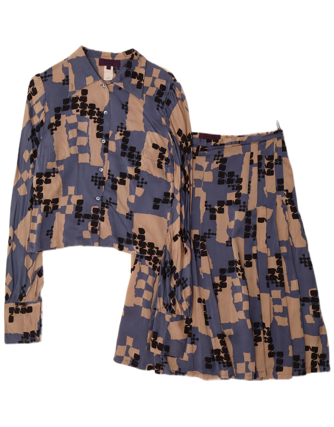 LES COPAINS Damski komplet dwuczęściowych spódnic IT 42 Medium W28 Niebieski geometryczny jedwab