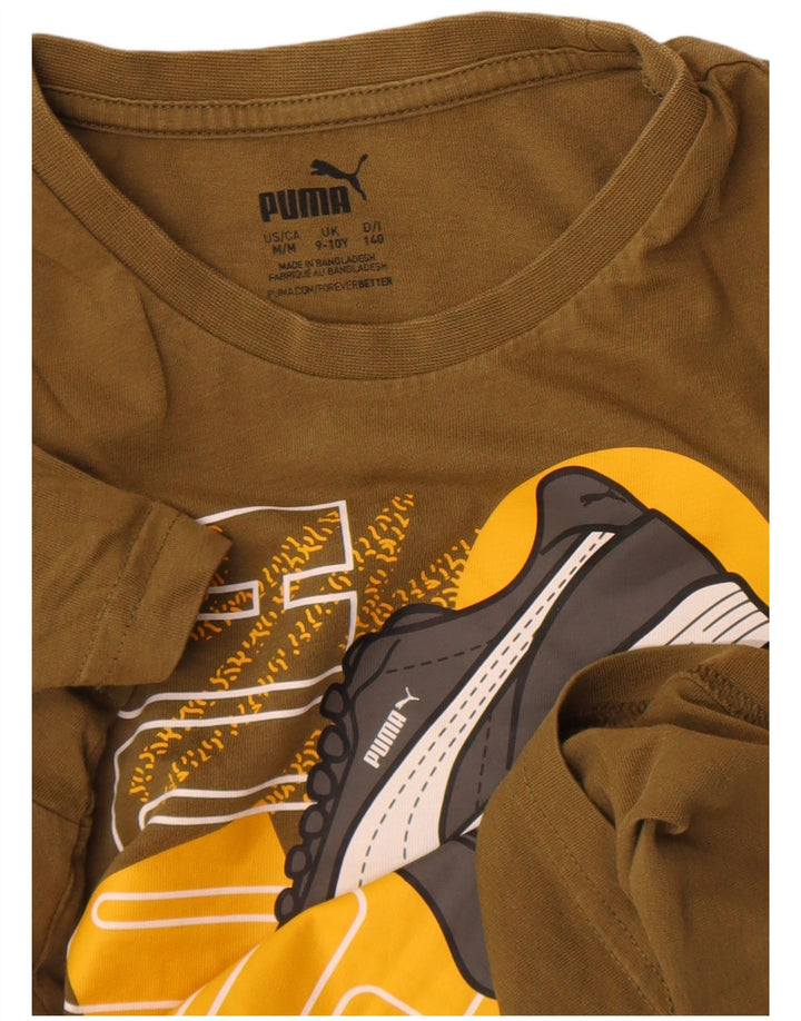 Chłopięcy T-shirt z grafiką Puma, 9-10 lat, khaki