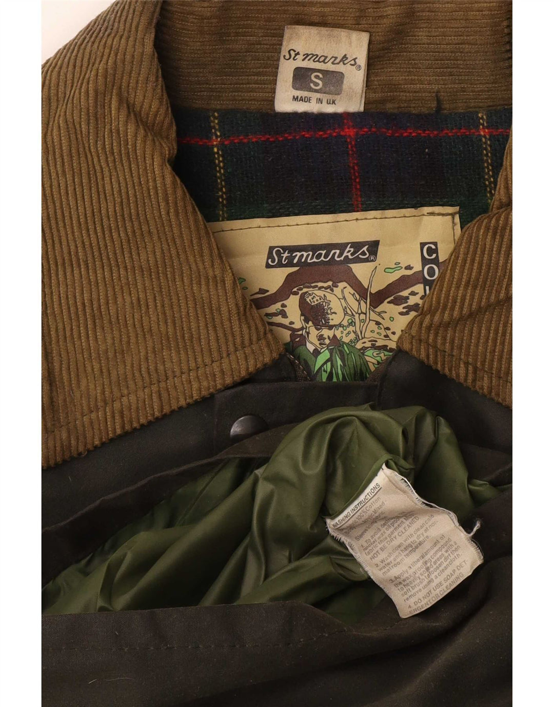 Vintage męski płaszcz z woskowanej bawełny UK 36 Small Khaki