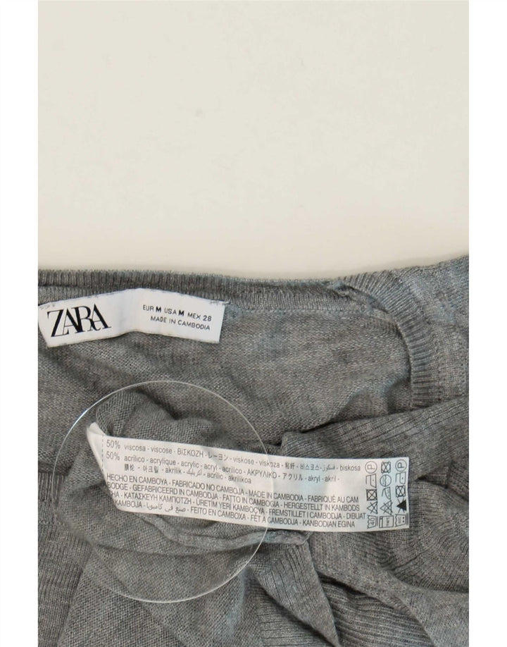 Damski sweter oversize Zara z okrągłym dekoltem UK 14, średnioszara wiskoza