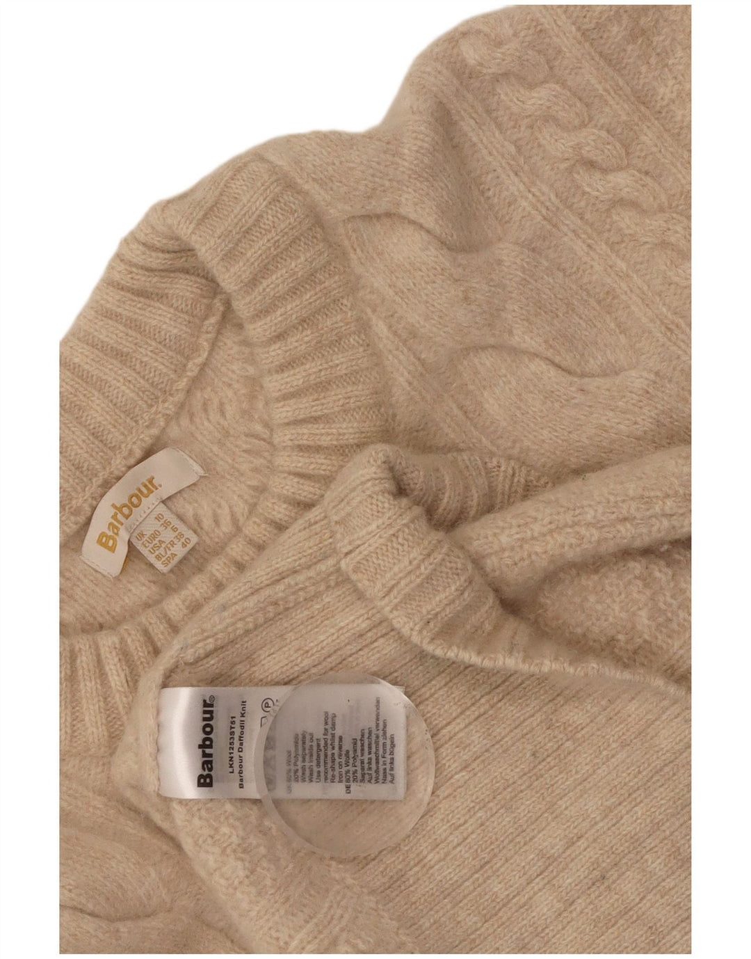 Sweter damski Barbour z okrągłym dekoltem UK 10 Small Beżowa wełna