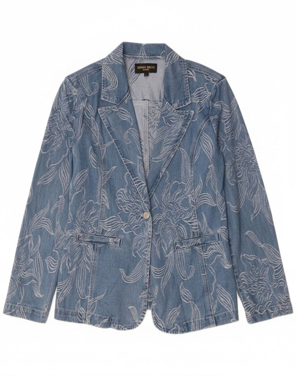 Denny Rose Damska marynarka dżinsowa zapinana na 1 guzik UK 14 Średni niebieski w kwiaty