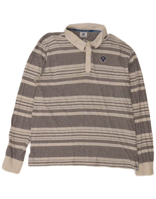 Męska koszulka polo do rugby North Sails z długim rękawem, 2XL, szara, bawełniana w paski