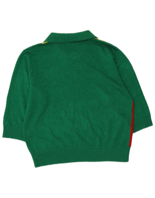 Sweter damski w stylu vintage, z dekoltem polo, UK 14, duży, zielony, z blokami kolorów