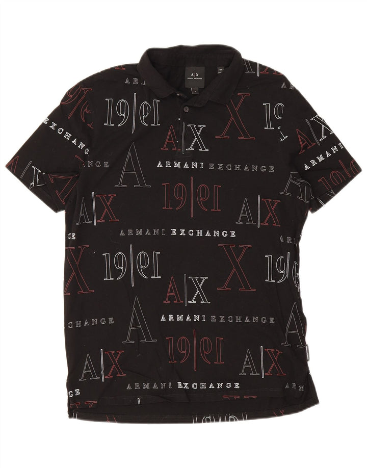 Męska koszulka polo Armani Exchange z grafiką, mała, czarna, bawełniana