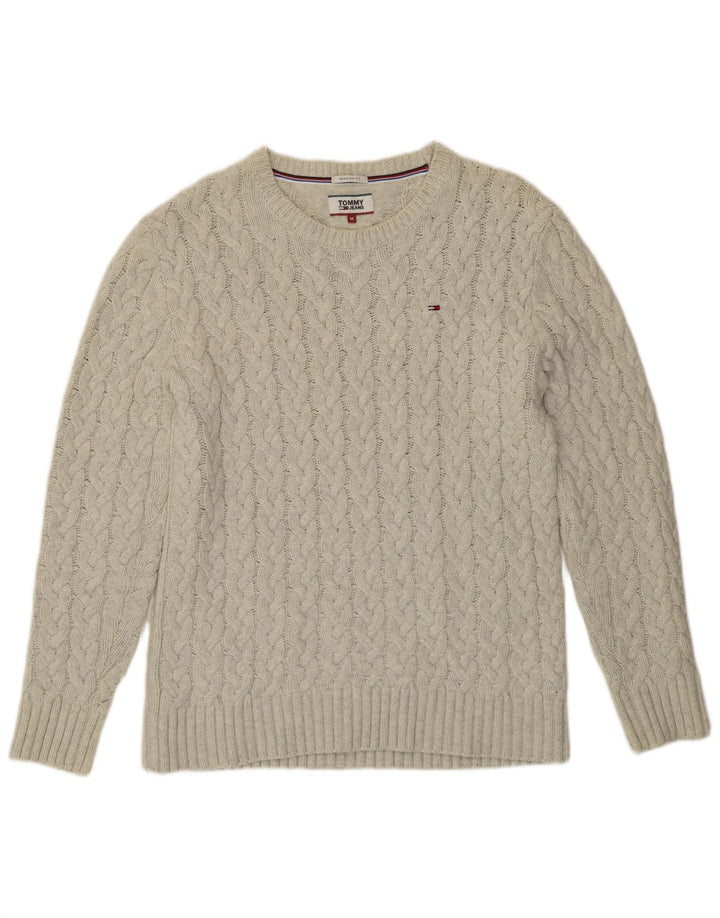 Męski sweter z okrągłym dekoltem Tommy Hilfiger o regularnym kroju, średni biały