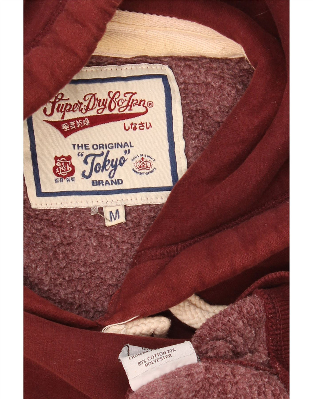 Męski sweter z kapturem Superdry, średniej wielkości bordowa bawełna