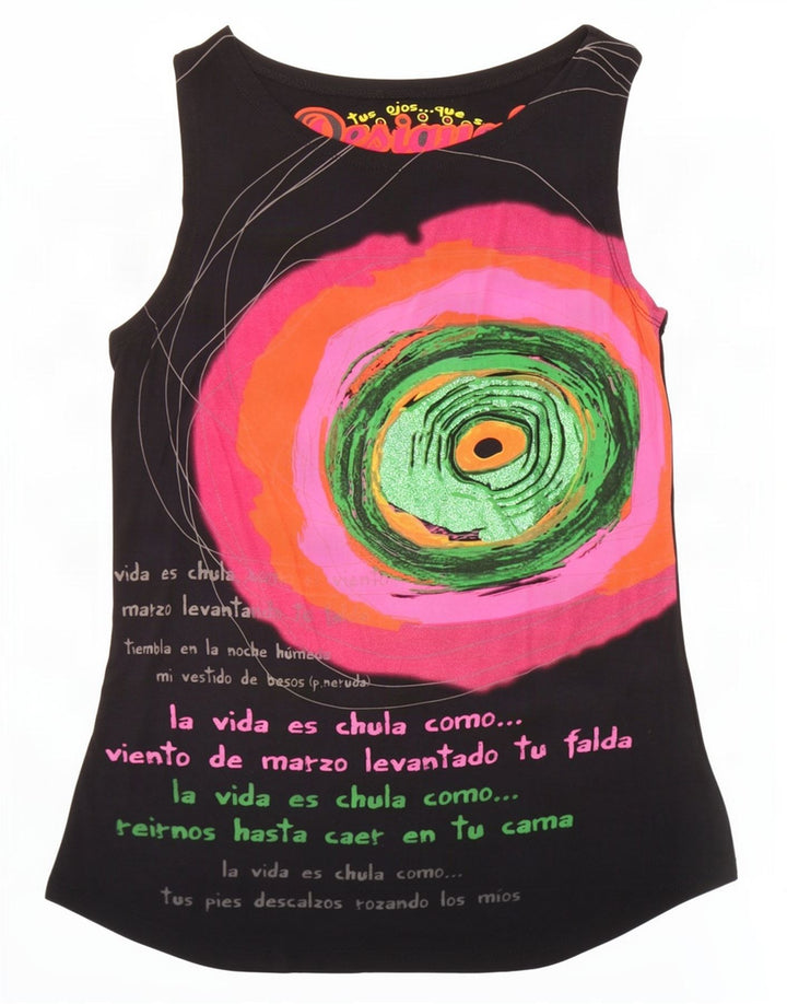 Damski top Desigual Graphic Vest Top UK 14, duży, czarny