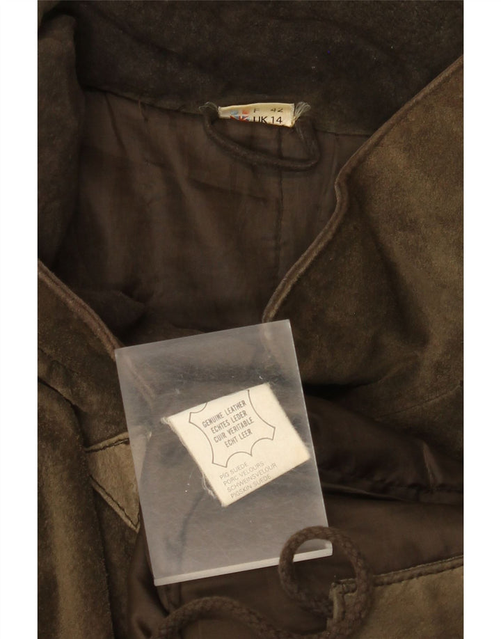 Vintage damska, oversize’owa, zamszowa kurtka parka z kapturem UK 14, duża, khaki