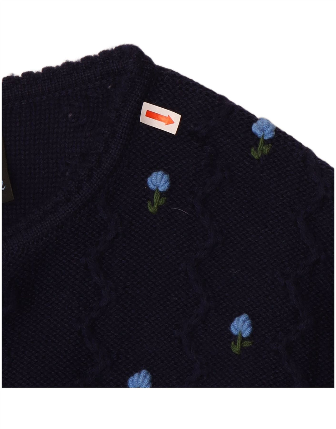 Vintage damski sweter rozpinany UK 12, średni granatowy w kwiaty