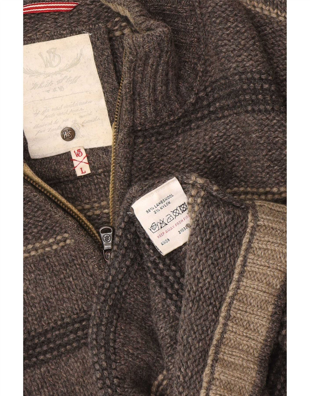 Męski sweter z zamkiem błyskawicznym White Stuff, duży, szary, z owczej wełny w paski