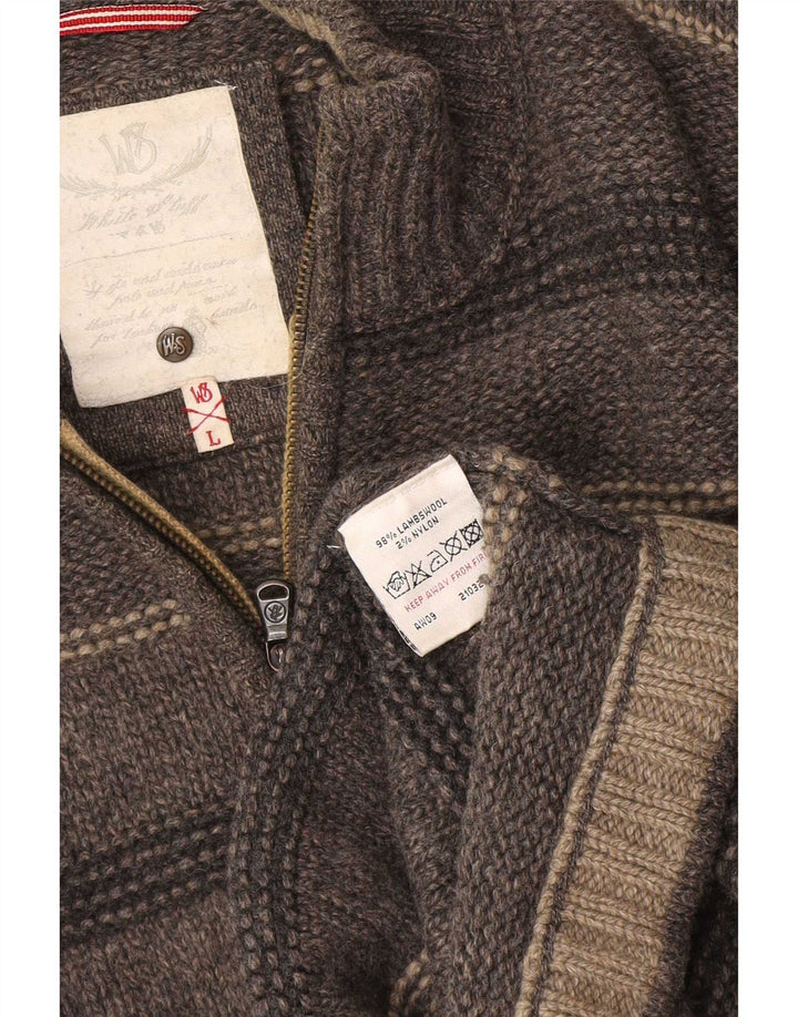 Męski sweter z zamkiem błyskawicznym White Stuff, duży, szary, z owczej wełny w paski