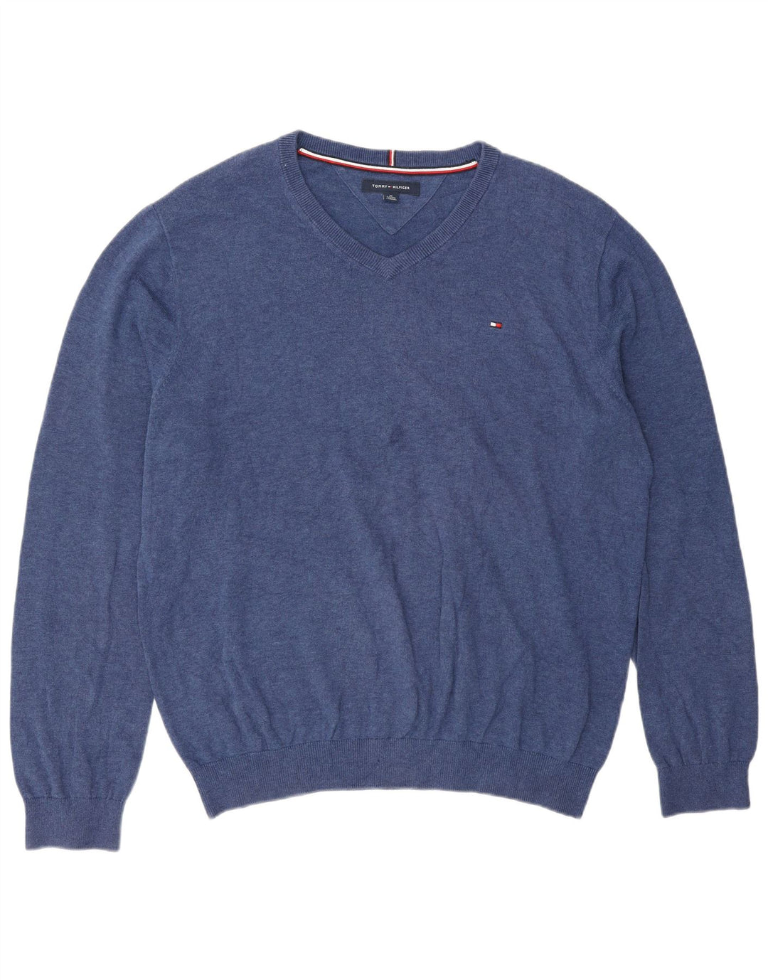 Męski sweter Tommy Hilfiger z dekoltem w kształcie litery V, XL, niebieski, klasyczny