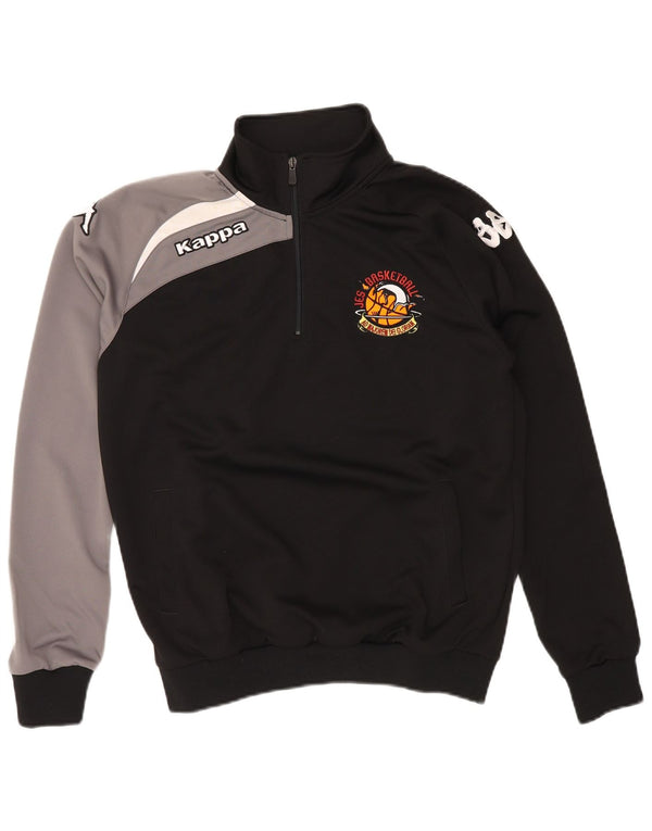 Męski sweter KAPPA z grafiką i zamkiem błyskawicznym, mały, czarny, z blokami kolorów