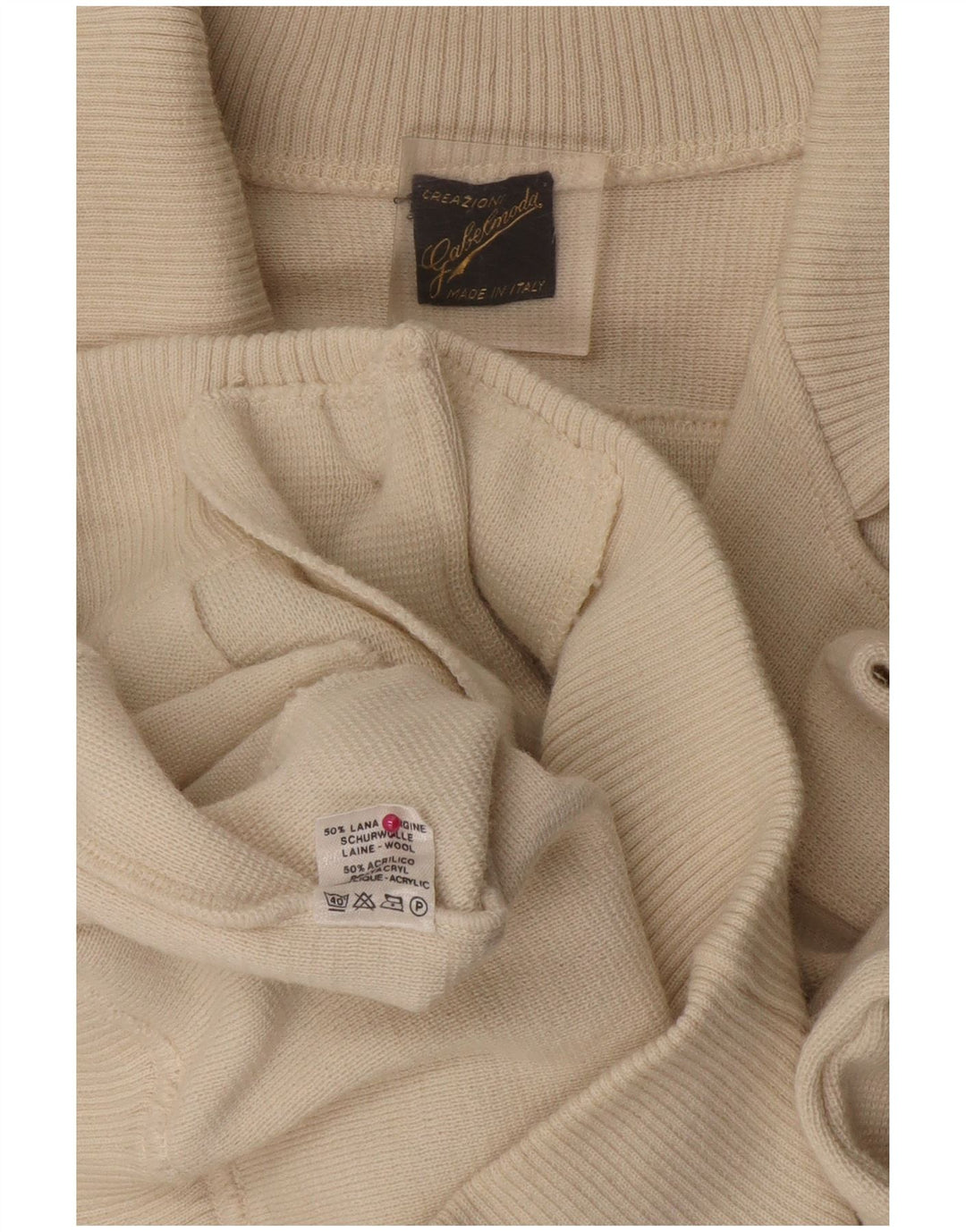 Męski sweter rozpinany VINTAGE Średni biały wełniany blok kolorów