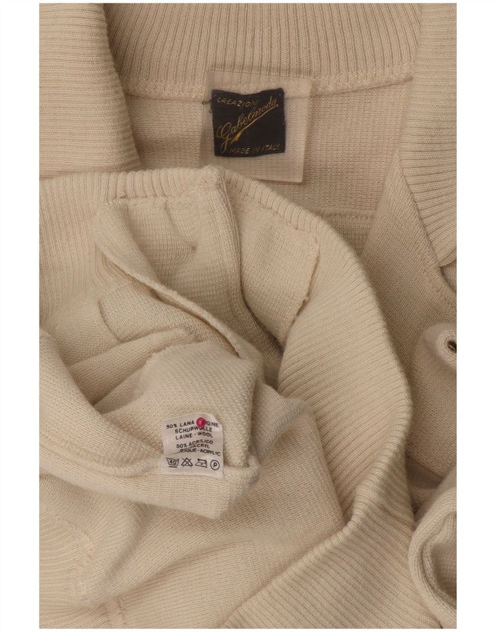 Męski sweter rozpinany VINTAGE Średni biały wełniany blok kolorów