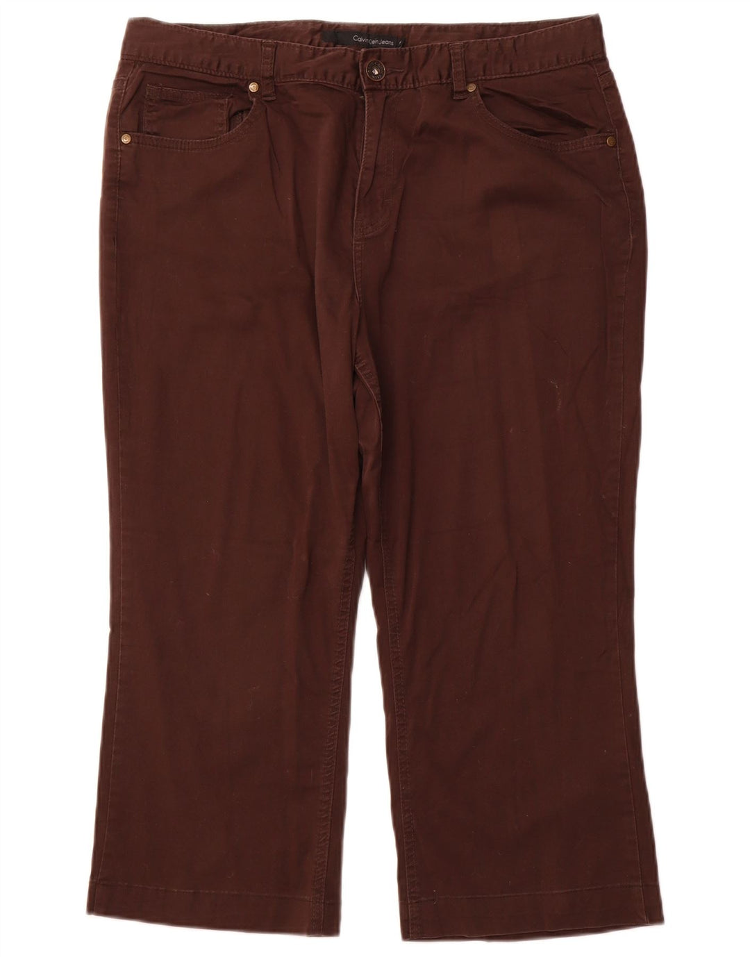Spodnie damskie CALVIN KLEIN proste Capri US 16 2XL W36 L22 brązowa bawełna