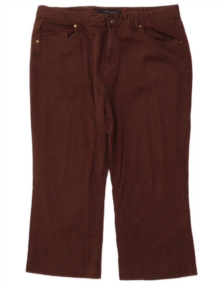 Spodnie damskie CALVIN KLEIN proste Capri US 16 2XL W36 L22 brązowa bawełna