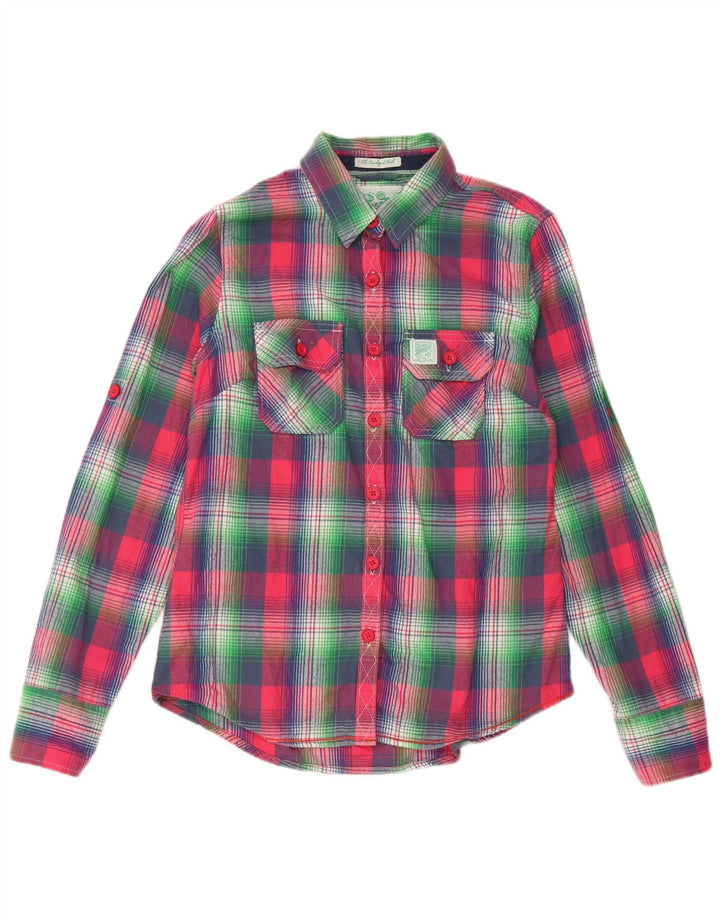 Koszula damska Superdry UK 14, duża, bawełniana w różową kratkę