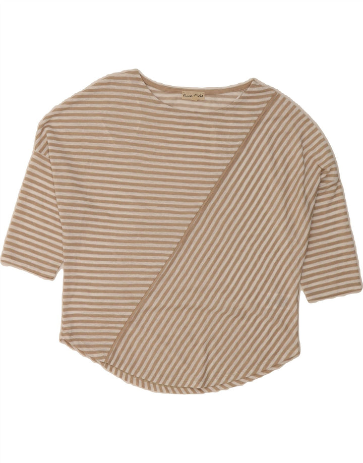 PHASE EIGHT Womens Top 3/4 Sleeve UK 12 Medium  Beige Striped Polyester Vintage Phase Eight and Second-Hand Phase Eight from Messina Hembry 