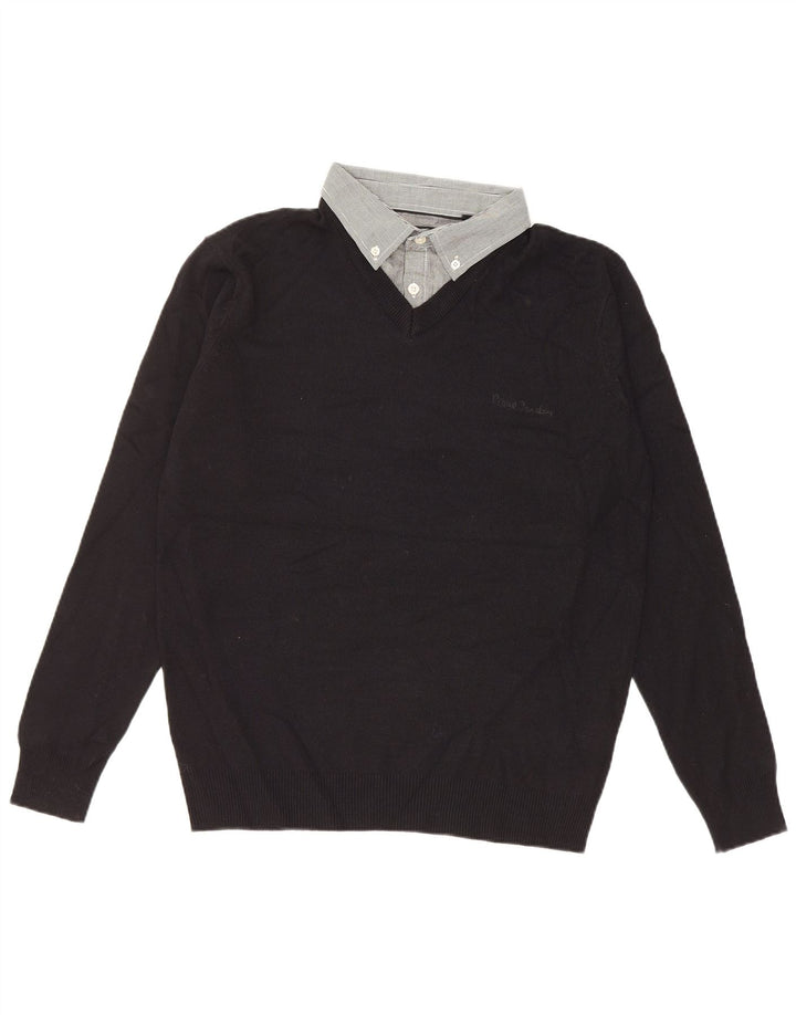 PIERRE CARDIN Męski sweter z dekoltem w kształcie litery V, duży, czarny, akrylowy