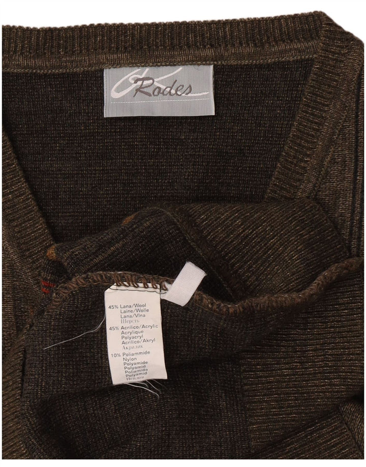 Męski sweter Rodes z dekoltem w kształcie litery V, wełniany w średnie zielone paski