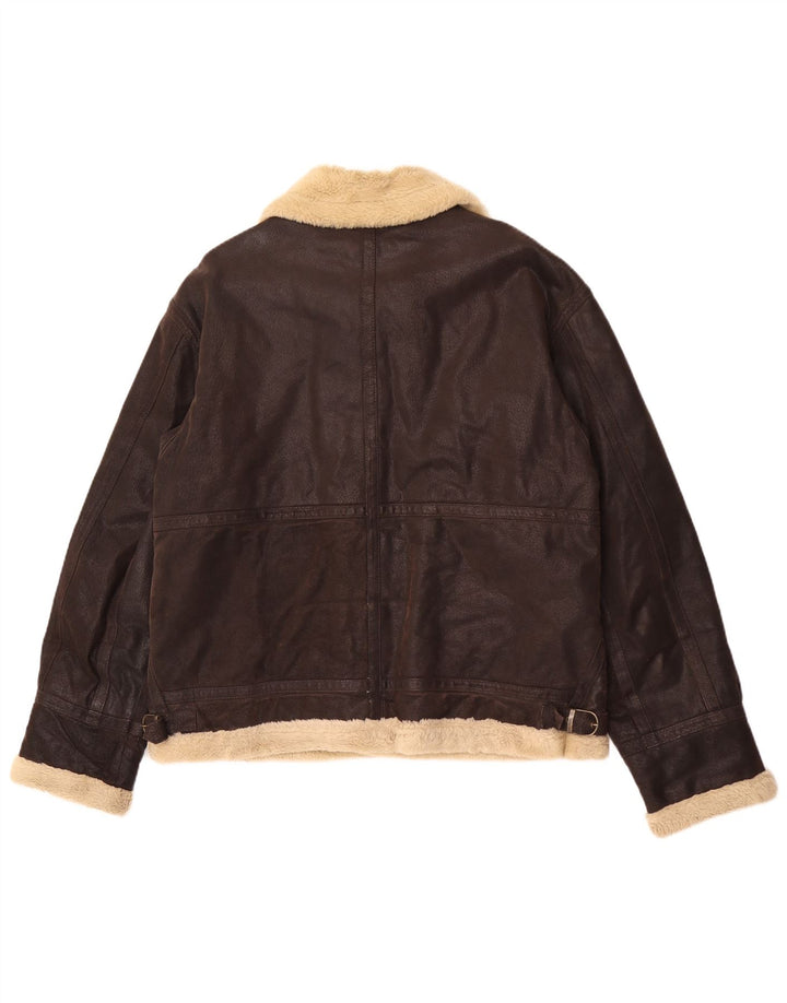 Vintage męska kurtka shearling UK 40 duża brązowa skóra