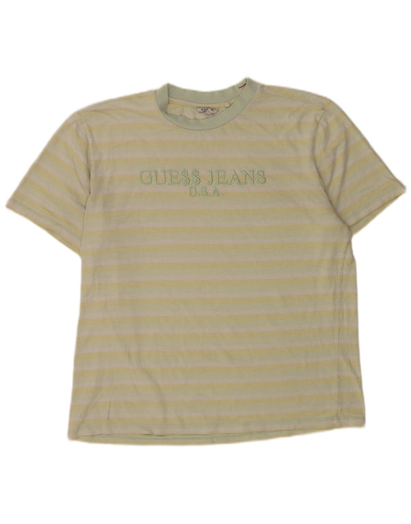 Męski T-shirt Guess z grafiką, duży, w żółte paski