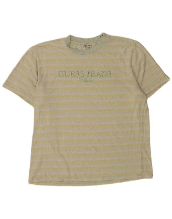 Męski T-shirt Guess z grafiką, duży, w żółte paski
