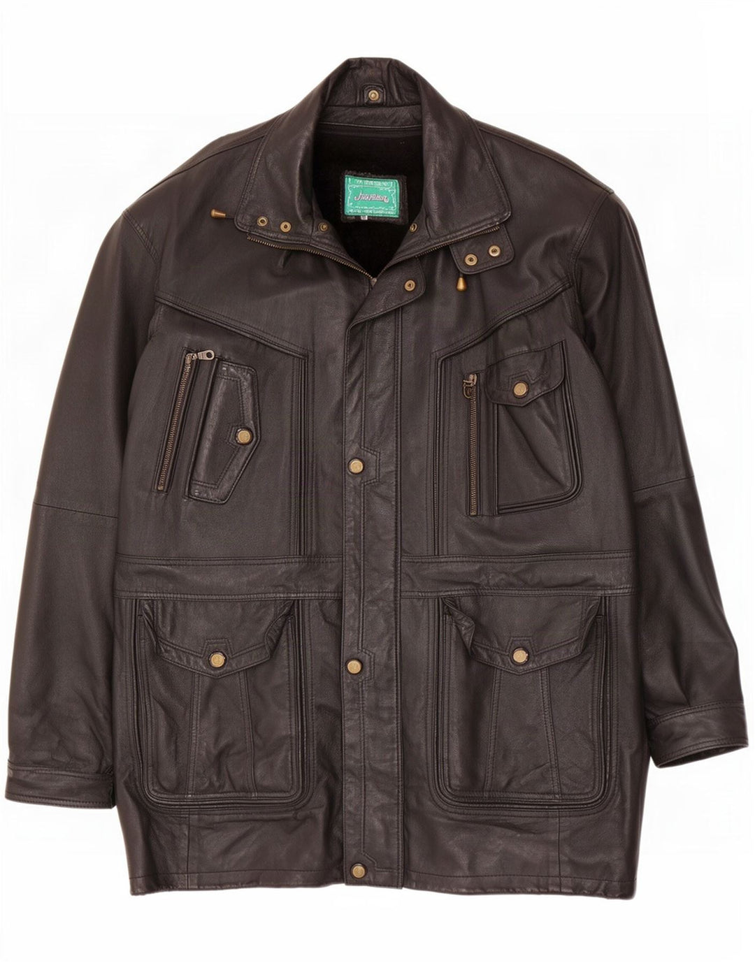 Vintage męski płaszcz skórzany Sherpa UK 44 2XL czarny