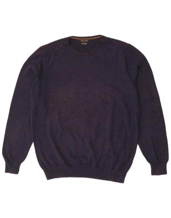 Męski sweter z okrągłym dekoltem Massimo Dutti XL, granatowy, bawełniany
