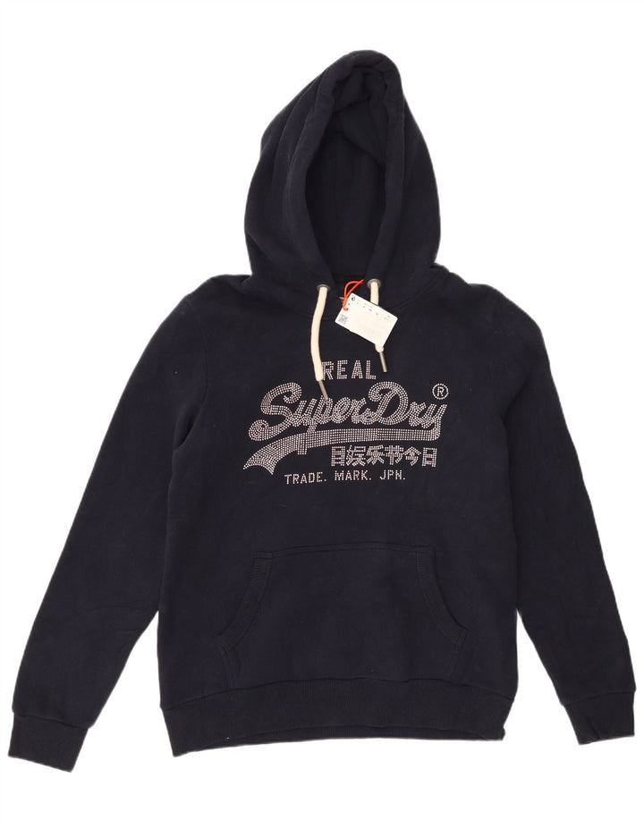 Damski sweter z kapturem i grafiką SUPERDRY UK 12, średni granatowy, bawełniany