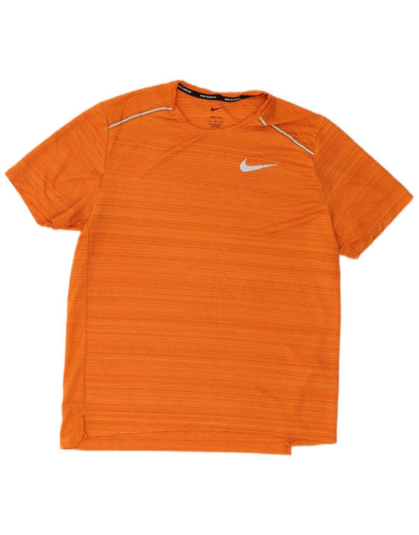 NIKE Mens Dri Fit T-Shirt Top Large Orange Pinstripe Polyester